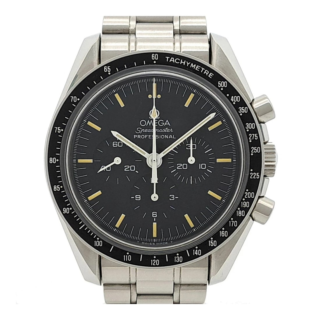 OMEGA BLACK WATCH: Omega Black Watch Brand: OMEGA Type/Style: Wristwatch Material: Case Material N/A Band Material Stainless Steel Color: Dial Color Black Size: Wrist Size 18cm Case Size 42mm Accessories: None