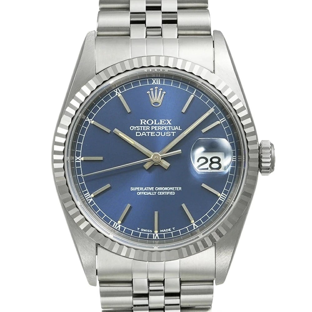 ROLEX DATEJUST BLUE WATCH: Rolex Datejust Blue Watch Brand: ROLEX Type/Style: Wristwatch Material: Band Material Stainless Steel X White Gold Case Material N/A Color: Dial Color Blue Size: Case Size 36mm x 36mm Accessories: