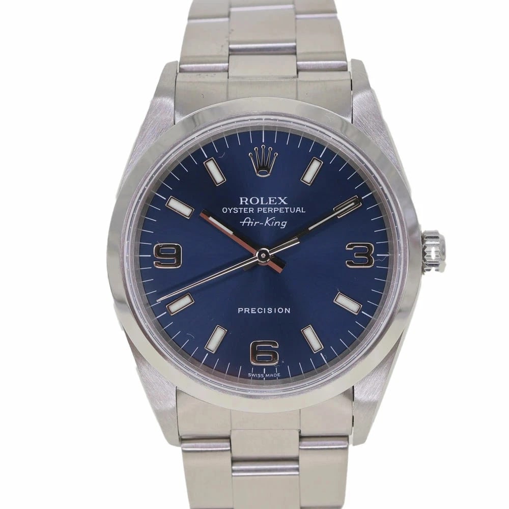 ROLEX AIR KING BLUE WATCH: Rolex Air King Blue Watch Brand: ROLEX Type/Style: Wristwatch Material: Case Material N/A Band Material N/A Color: Dial Color Blue Size: Wrist Size 16.5cm Case Size 34mm Accessories: None Accessories
