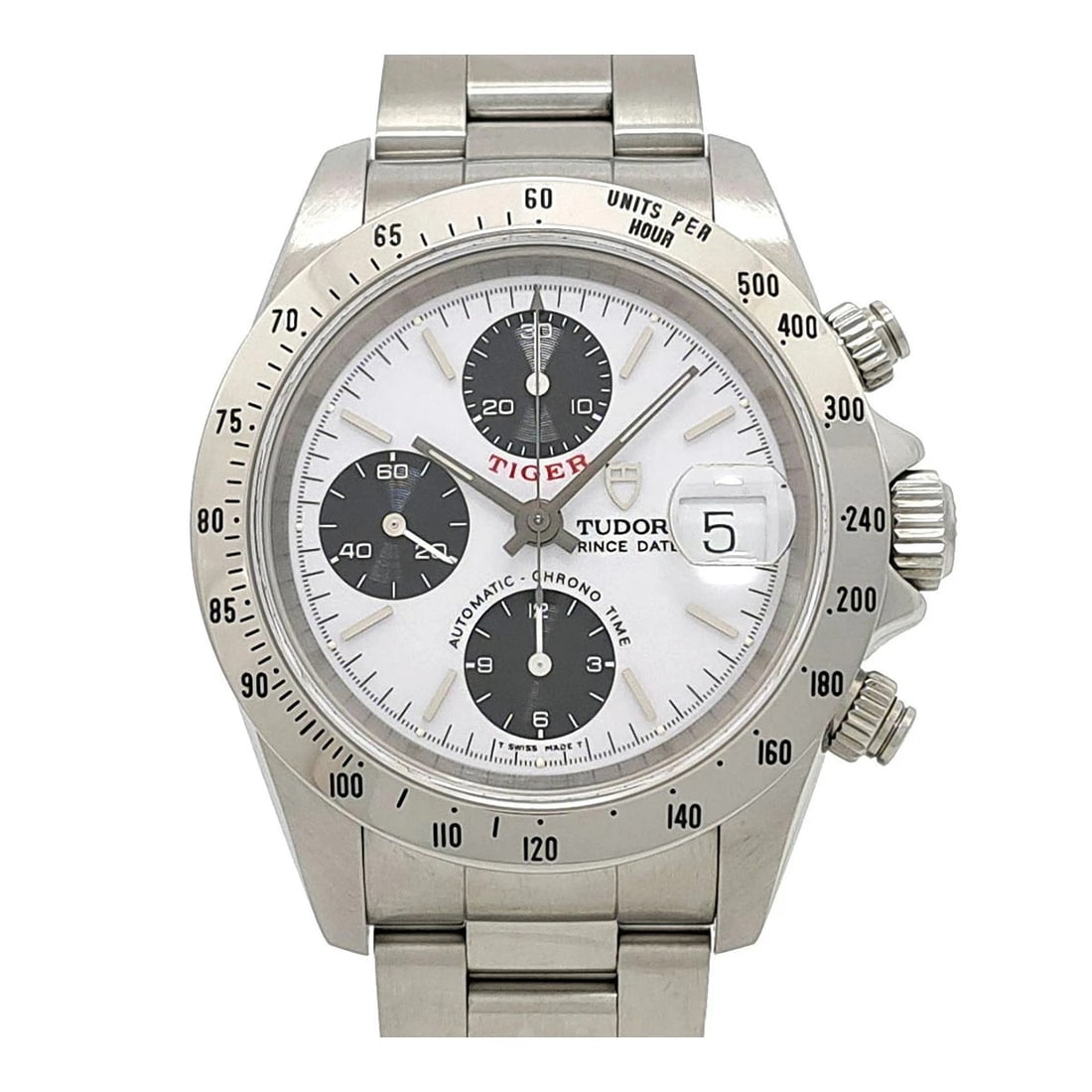 TUDOR WHITE WATCH: Tudor White Watch Brand: TUDOR Type/Style: Wristwatch Material: Case Material N/A Band Material Stainless Steel Color: Dial Color White Size: Wrist Size 18.5cm Case Size 39mm Accessories: None