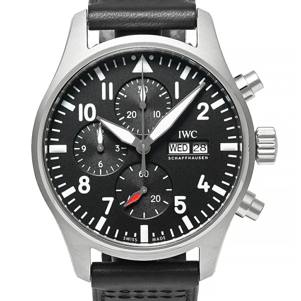 IWC PILOT'S WATCH BLACK WATCH: Iwc Pilot'S Watch Black Watch Brand: IWC Type/Style: Wristwatch Material: Case Material N/A Band Material Stainless Steel Color: Dial Color Black Size: Case Size 43mm x 43mm Accessories: None
