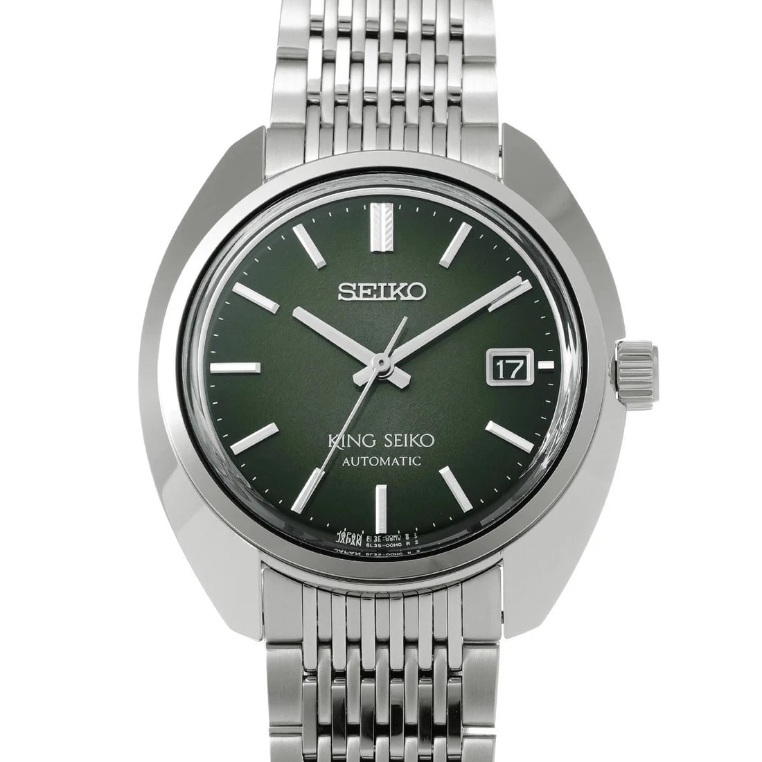 SEIKO KING GREEN WATCH: Seiko King Green Watch Brand: SEIKO Type/Style: Wristwatch Material: Band Material Stainless Case Material Sapphire Crystal Color: Dial Color Green Size: Wrist Size 20cm Case Size 43.6 x 39.4 mm
