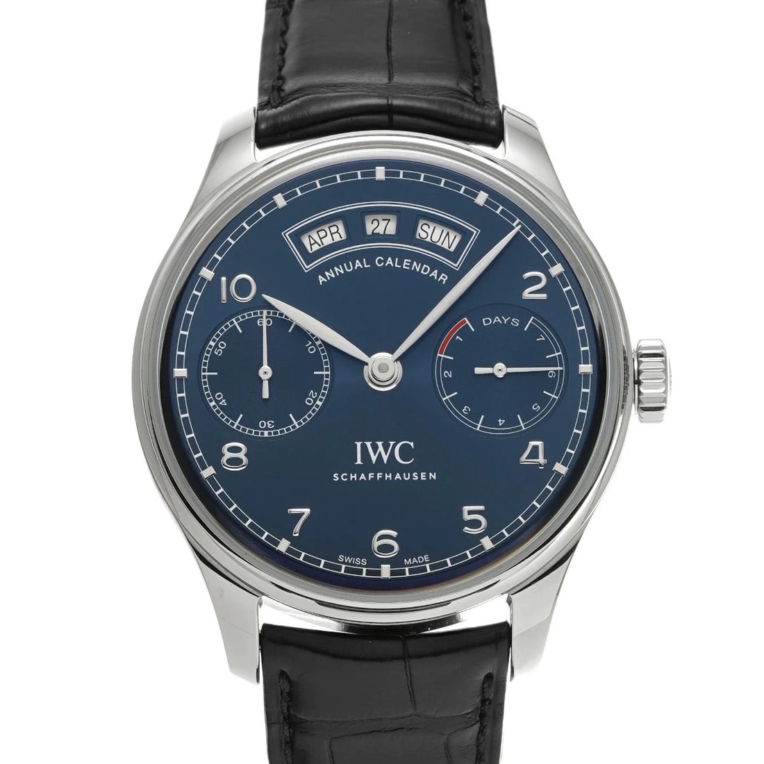 IWC PORTUGUESE BLUE WATCH: Iwc Portuguese Blue Watch Brand: IWC Type/Style: Wristwatch Material: Band Material Stainless Case Material Sapphire Crystal Color: Dial Color Blue Size: Wrist Size 19cm Case Size 44.2 x 44.2 mm