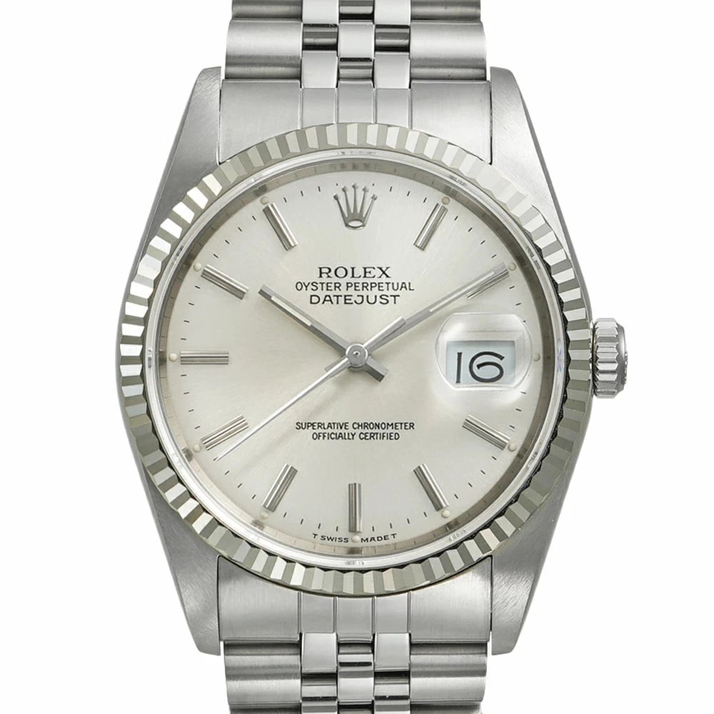 ROLEX DATEJUST SILVER WATCH: Rolex Datejust Silver Watch Brand: ROLEX Type/Style: Wristwatch Material: Band Material Stainless Steel X White Gold Case Material N/A Color: Dial Color Silver Size: Case Size 36mm x 36mm
