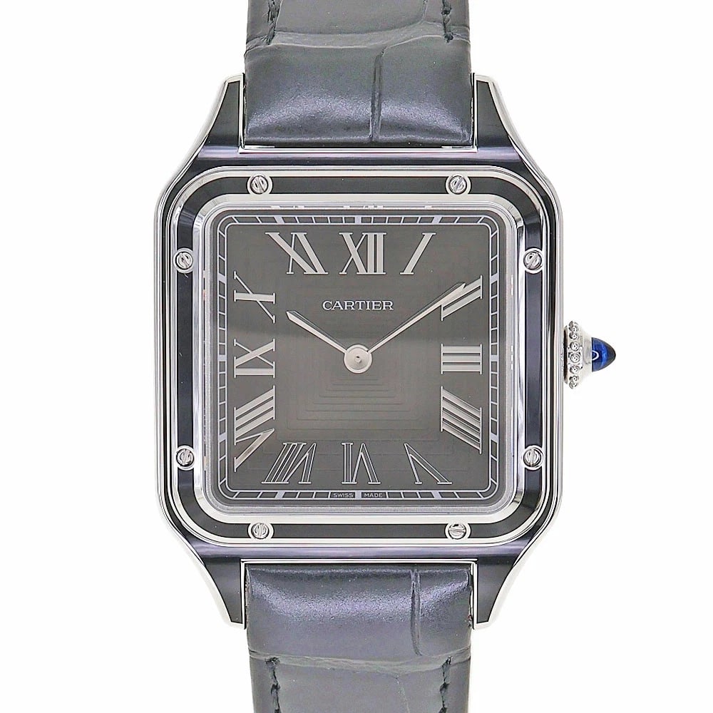 CARTIER SANTOS BLACK LACQUER WATCH: Cartier Santos Black Lacquer Watch Brand: CARTIER Type/Style: Wristwatch Material: Case Material N/A Band Material N/A Color: Dial Color Black Size: Wrist Size 18.0cm Case Size 43.5mm Accessories: