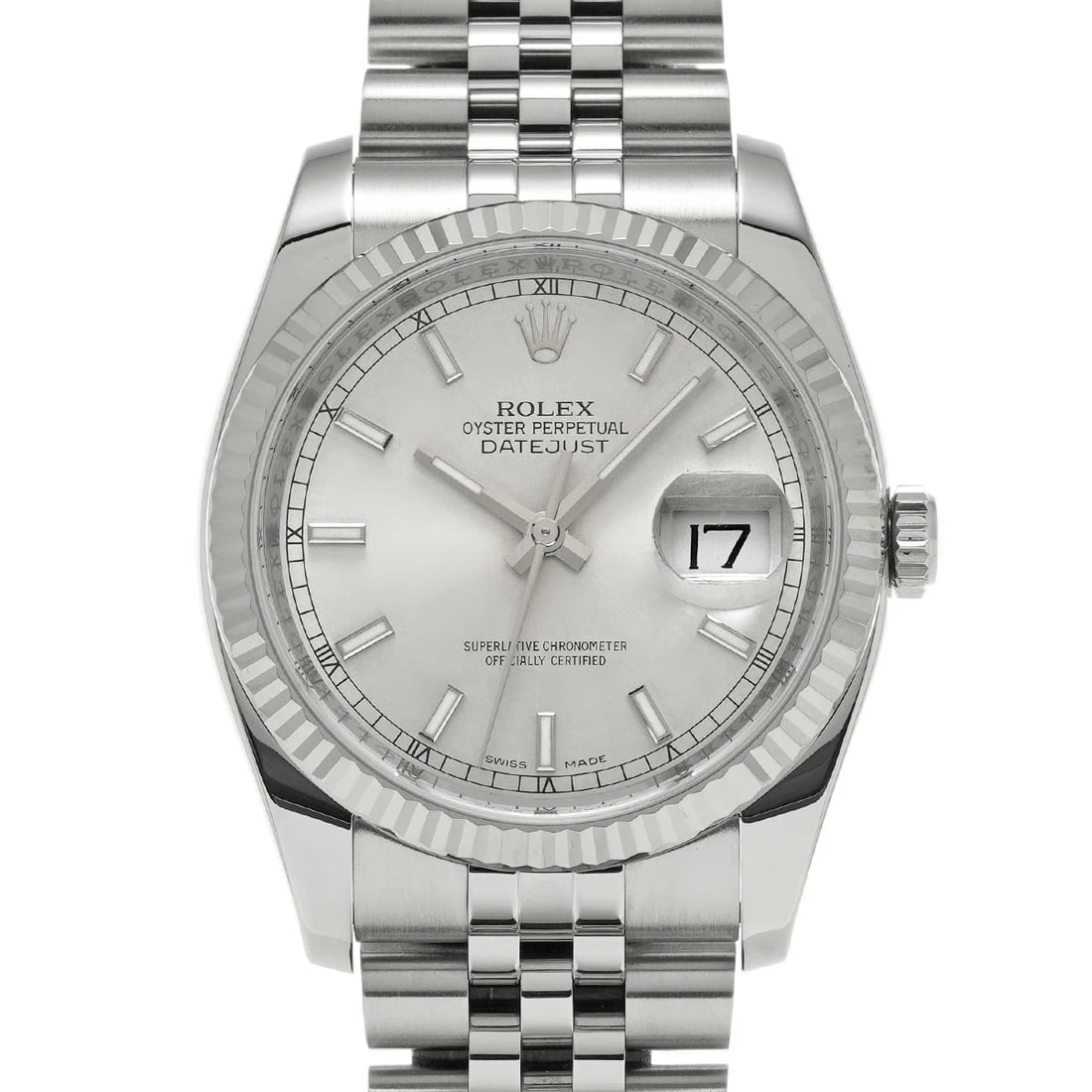 ROLEX DATEJUST SILVER WATCH: Rolex Datejust Silver Watch Brand: ROLEX Type/Style: Wristwatch Material: Band Material Stainless Case Material Sapphire Crystal Color: Dial Color Silver Size: Wrist Size 18.5cm Case Size 36 x 36 mm