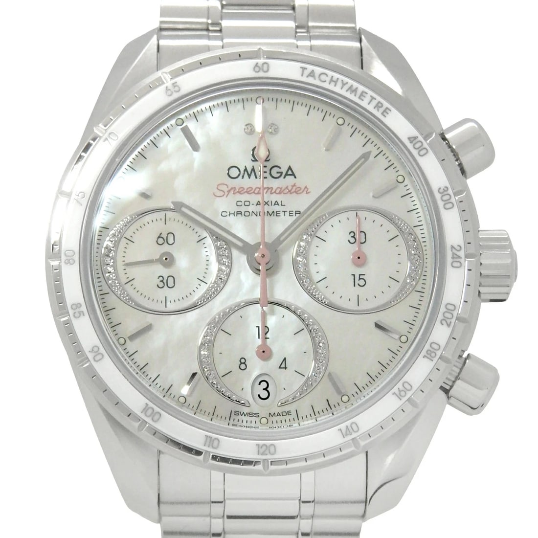 OMEGA SPEEDMASTER WATCH: Omega Speedmaster Watch Brand: OMEGA Type/Style: Wristwatch Material: Case Material N/A Band Material Stainless Steel Color: Dial Color Size: Wrist Size 17.5cm Case Size 38mm Accessories: None