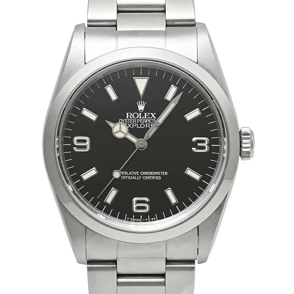 ROLEX EXPLORER BLACK WATCH: Rolex Explorer Black Watch Brand: ROLEX Type/Style: Wristwatch Material: Case Material N/A Band Material Stainless Steel Color: Dial Color Black Size: Case Size 36mm x 36mm Accessories: None