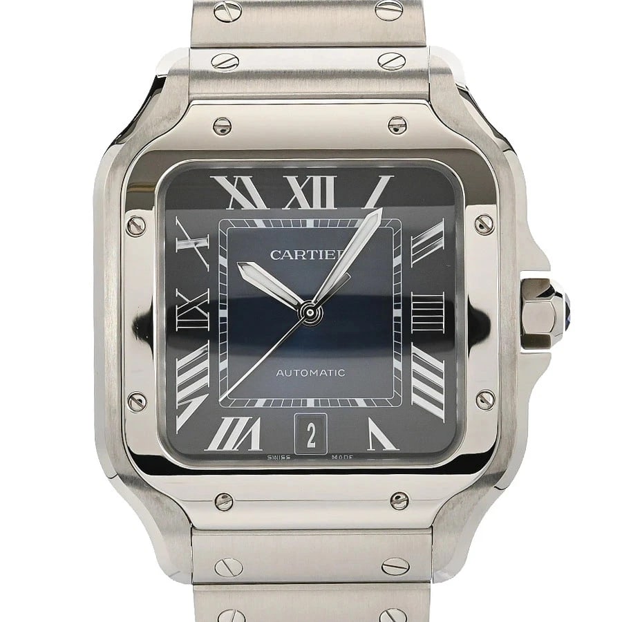 CARTIER SANTOS BLUE WATCH: Cartier Santos Blue Watch Brand: CARTIER Type/Style: Wristwatch Material: Case Material N/A Band Material Stainless Steel Color: Dial Color Size: Wrist Size 19cm Case Size 36mm (actual size)