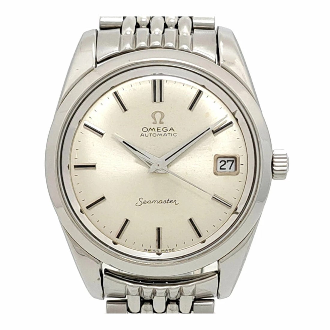 OMEGA SILVER WATCH: Omega Silver Watch Brand: OMEGA Type/Style: Wristwatch Material: Case Material N/A Band Material Stainless Steel Color: Dial Color Size: Wrist Size 17.5cm Case Size 35mm Accessories: None
