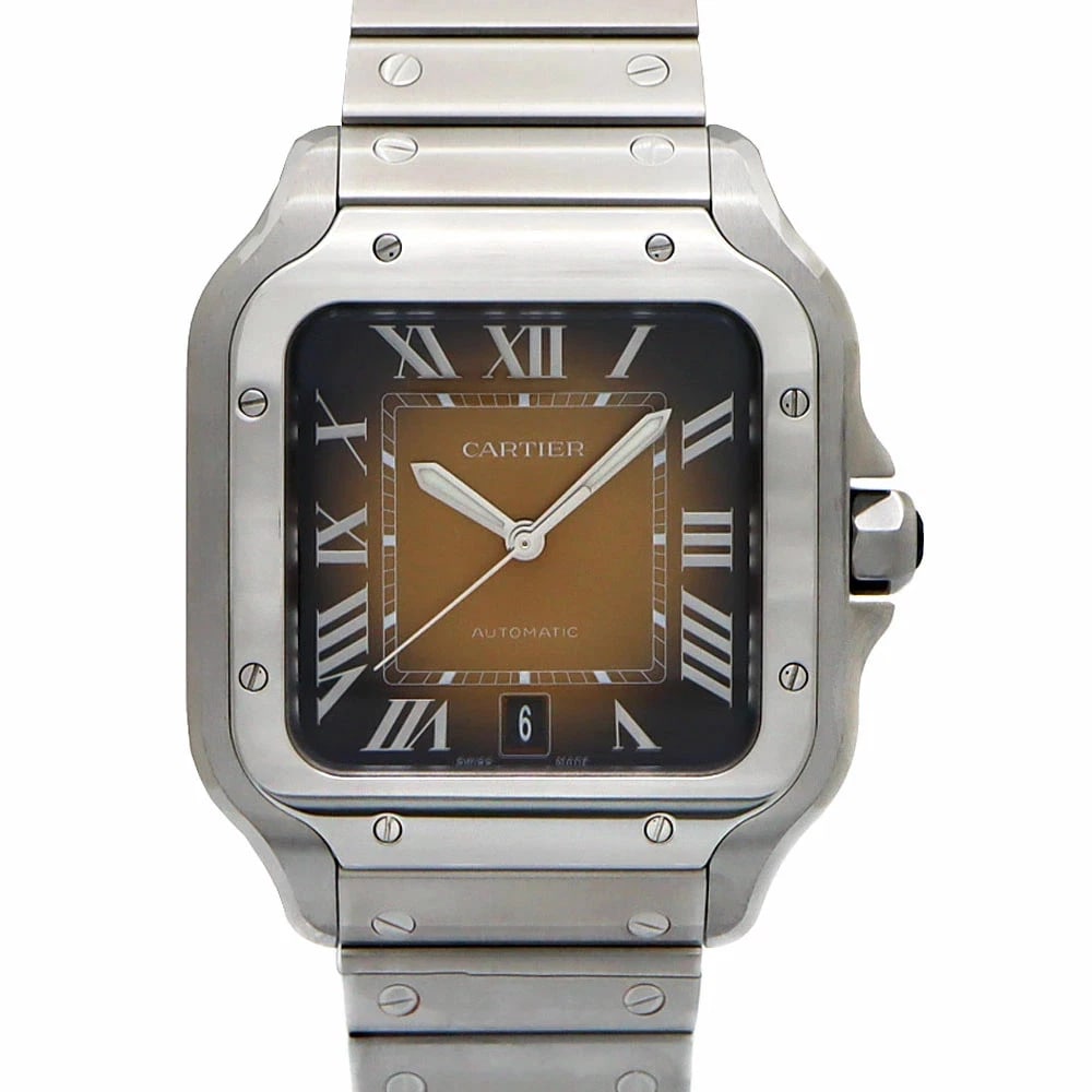 CARTIER SANTOS BLACK WATCH: Cartier Santos Black Watch Brand: CARTIER Type/Style: Wristwatch Material: Case Material N/A Band Material N/A Color: Dial Color Size: Wrist Size 19.5cm Case Size 39.8 x 50 mm Accessories: None