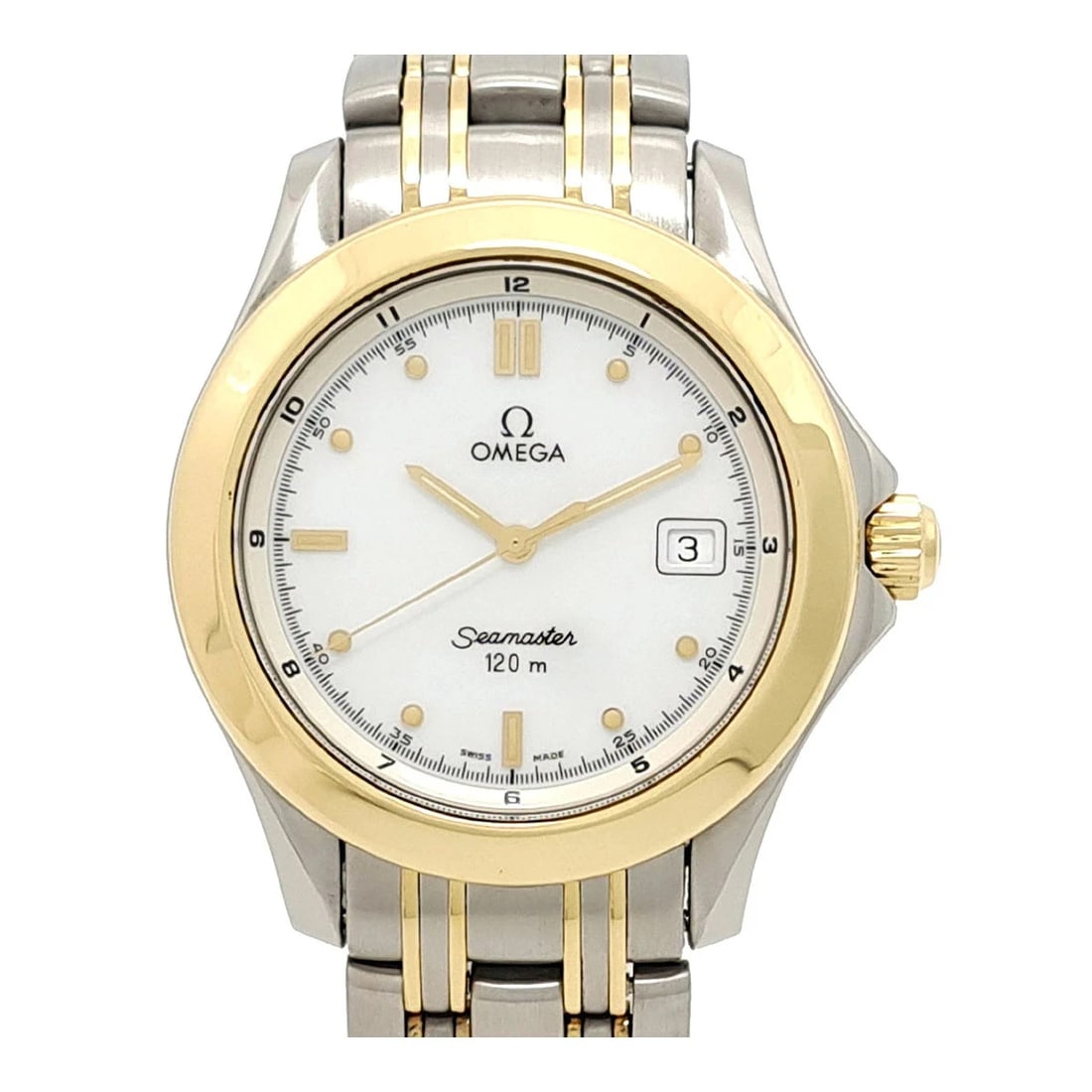OMEGA WHITE WATCH: Omega White Watch Brand: OMEGA Type/Style: Wristwatch Material: Band Material Stainless Steel, Yellow Gold Case Material N/A Color: Dial Color White Size: Wrist Size 17.5cm Case Size 36mm