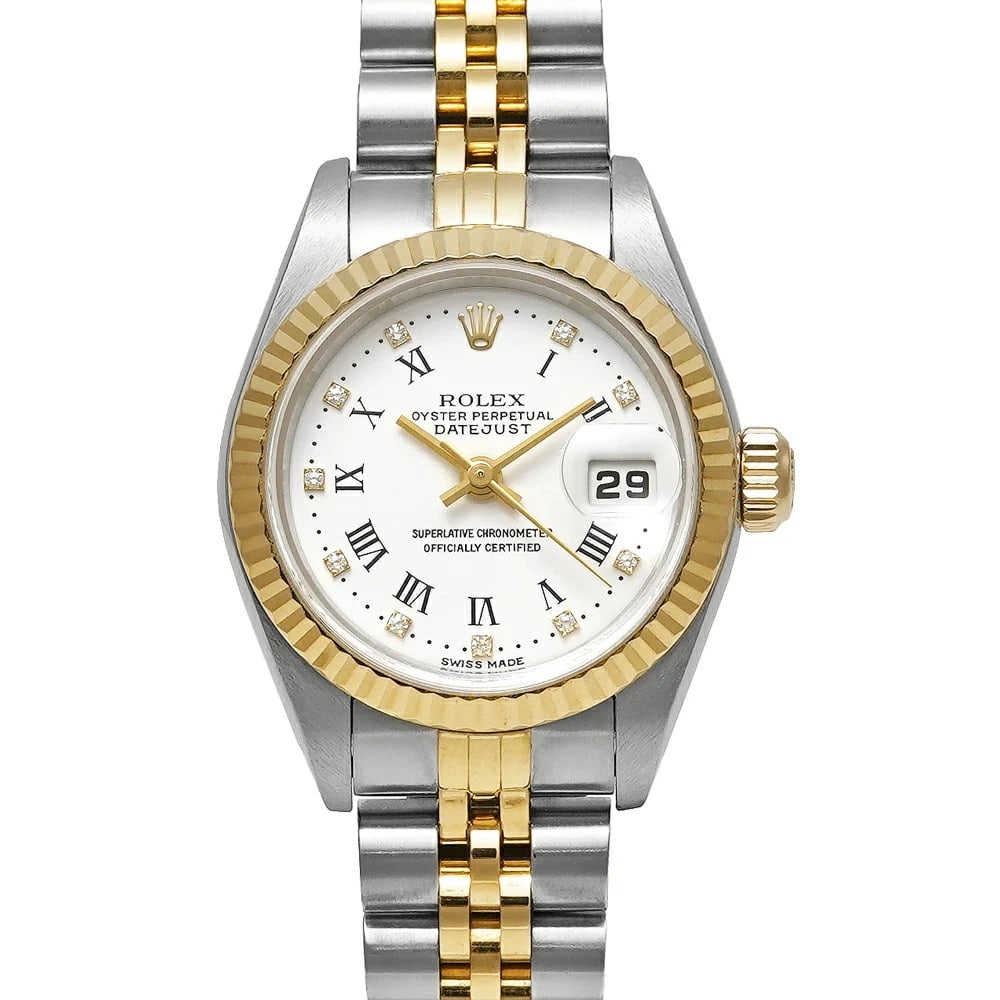 ROLEX DATEJUST WHITE WATCH: Rolex Datejust White Watch Brand: ROLEX Type/Style: Wristwatch Material: Band Material Stainless Steel X Yellow Gold Case Material N/A Color: Dial Color White Size: Case Size 26mm x 26mm Accessories: