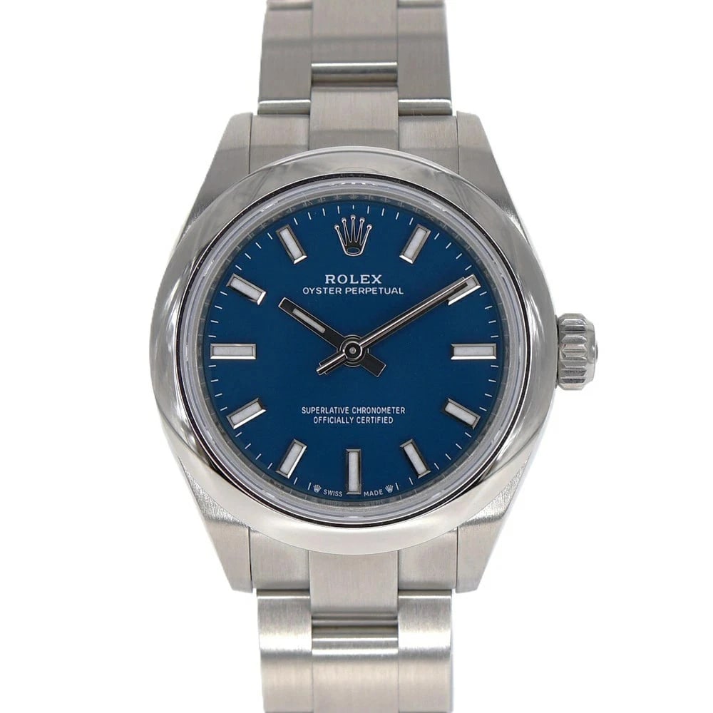 ROLEX OYSTER PERPETUAL BLUE WATCH: Rolex Oyster Perpetual Blue Watch Brand: ROLEX Type/Style: Wristwatch Material: Case Material N/A Band Material Stainless Steel Color: Dial Color Blue Size: Case Size 28.0mm Accessories: None