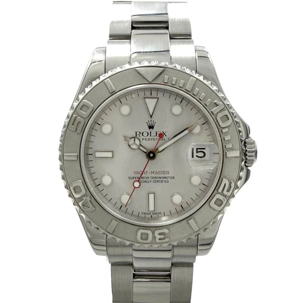 ROLEX YACHTMASTER SILVER WATCH: Rolex Yachtmaster Silver Watch Brand: ROLEX Type/Style: Wristwatch Material: Case Material N/A Band Material N/A Color: Dial Color Size: Wrist Size 20cm Case Size 33mm Accessories: None Accessories