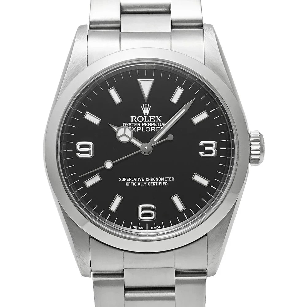 ROLEX EXPLORER BLACK WATCH: Rolex Explorer Black Watch Brand: ROLEX Type/Style: Wristwatch Material: Case Material N/A Band Material Stainless Steel Color: Dial Color Black Size: Case Size 36mm x 36mm Accessories: None