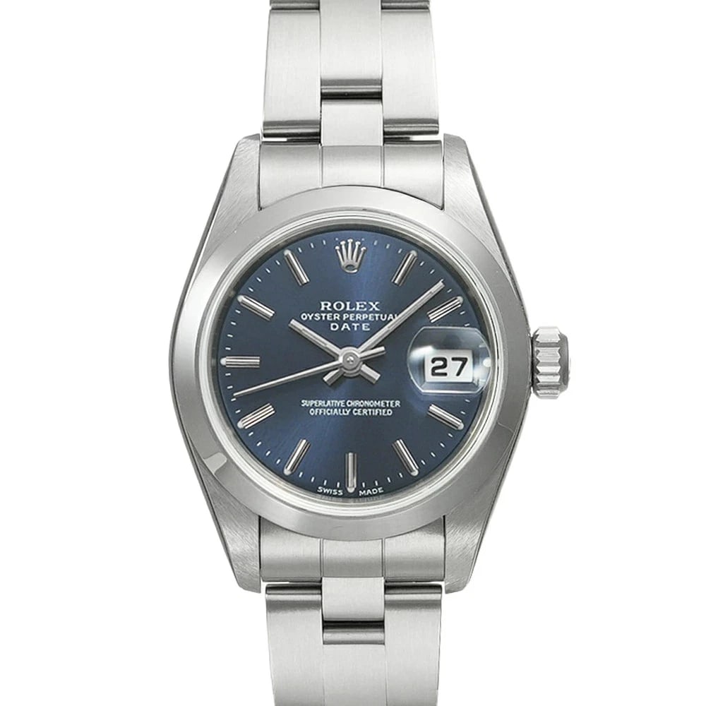 ROLEX OYSTER PERPETUAL DATE BLUE WATCH: Rolex Oyster Perpetual Date Blue Watch Brand: ROLEX Type/Style: Wristwatch Material: Case Material N/A Band Material Stainless Steel Color: Dial Color Blue Size: Case Size 26mm x 26mm Accessories: