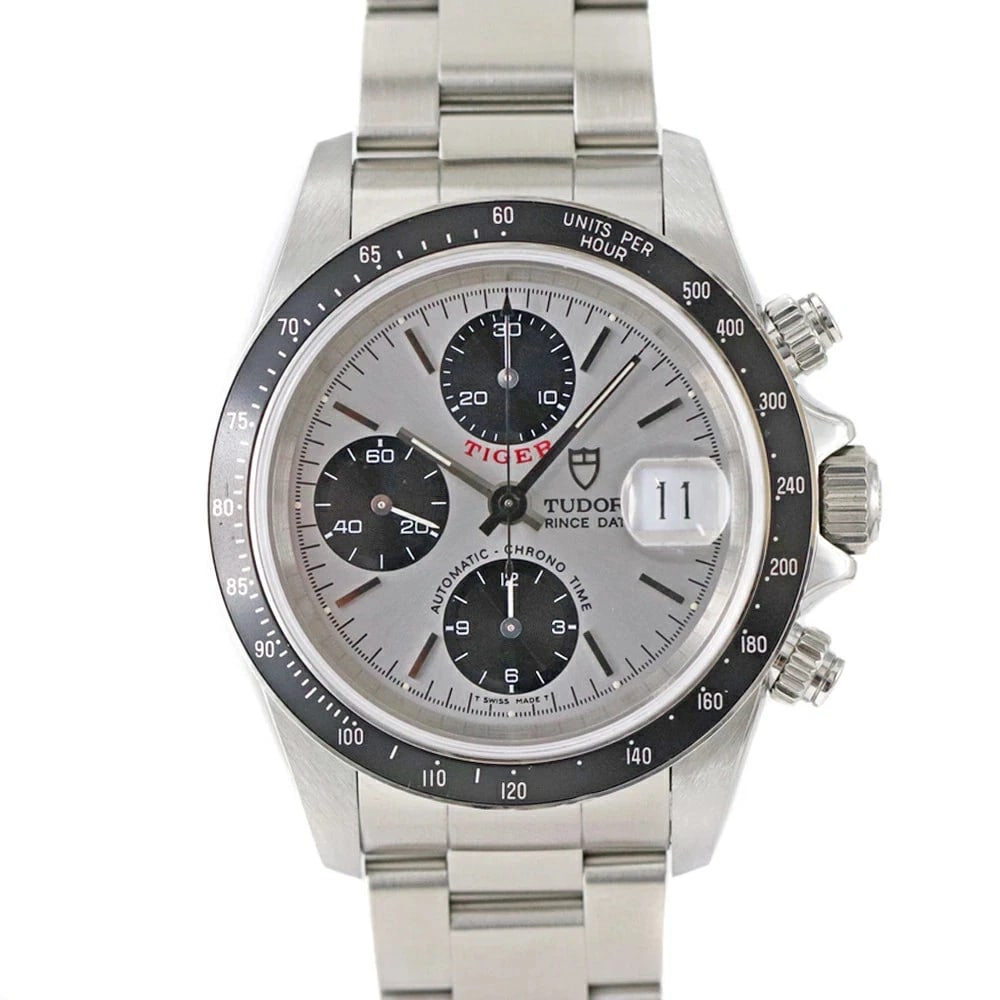 TUDOR CHRONOTIME SILVER WATCH: Tudor Chronotime Silver Watch Brand: TUDOR Type/Style: Wristwatch Material: Case Material N/A Band Material N/A Color: Dial Color Size: Wrist Size 19.5cm Case Size 40.0mm Accessories: None