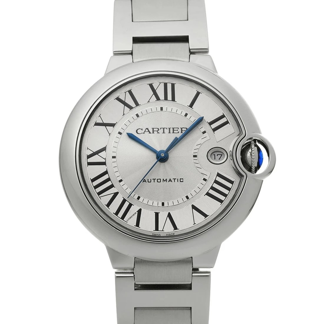 CARTIER BALLON BLEU SILVER WATCH: Cartier Ballon Bleu Silver Watch Brand: CARTIER Type/Style: Wristwatch Material: Band Material Stainless Case Material Sapphire Crystal Color: Dial Color Silver Size: Wrist Size 17.5cm Case Size 40 x