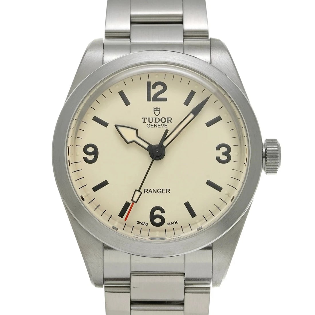 TUDOR RANGER BEIGE WATCH: Tudor Ranger Beige Watch Brand: TUDOR Type/Style: Wristwatch Material: Band Material Stainless Case Material Sapphire Crystal Color: Dial Color Beige Size: Wrist Size 20.5cm Case Size 39 x 39 mm