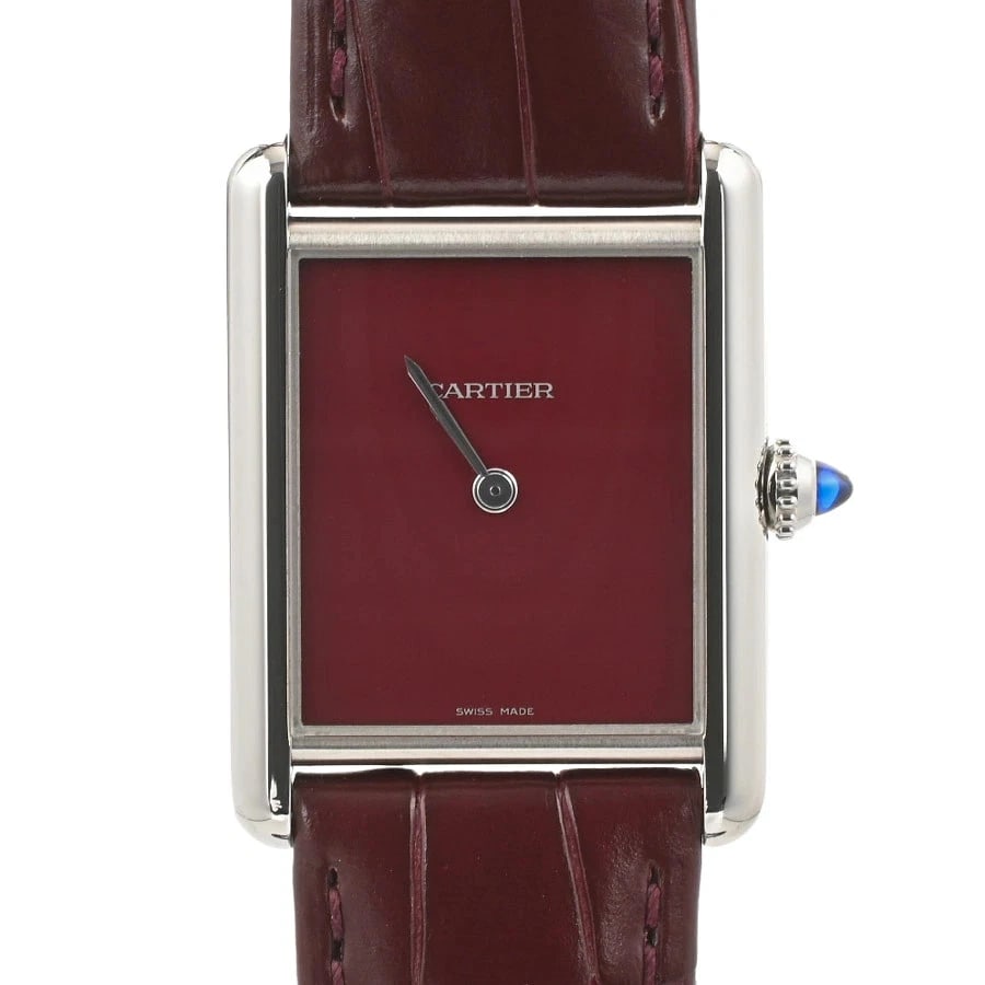 CARTIER TANK MAST RED WATCH: Cartier Tank Mast Red Watch Brand: CARTIER Type/Style: Wristwatch Material: Band Material Stainless Steel/Leather Belt Case Material N/A Color: Dial Color Red Size: Case Size 25.5mm Accessories: None