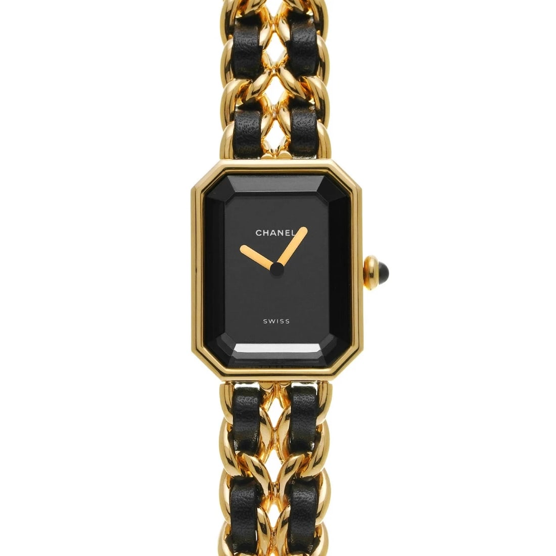 CHANEL PREMIERE BLACK WATCH: Chanel Premiere Black Watch Brand: CHANEL Type/Style: Wristwatch Material: Band Material Yellow Gold Plated Case Material Sapphire Crystal Color: Dial Color Black Size: Wrist Size 14cm Case Size