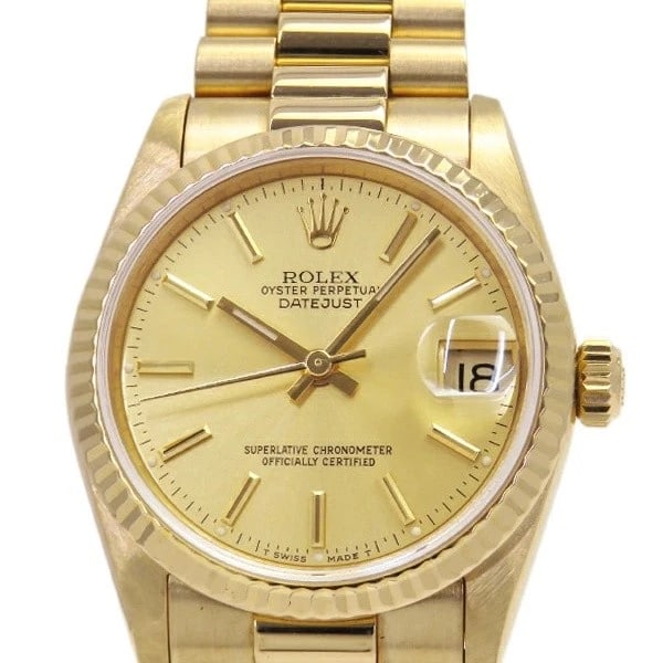 ROLEX DATEJUST GOLD WATCH: Rolex Datejust Gold Watch Brand: ROLEX Type/Style: Wristwatch Material: Case Material N/A Band Material N/A Color: Dial Color Gold Size: Wrist Size 16cm Case Size 30mm Accessories: None Accessories