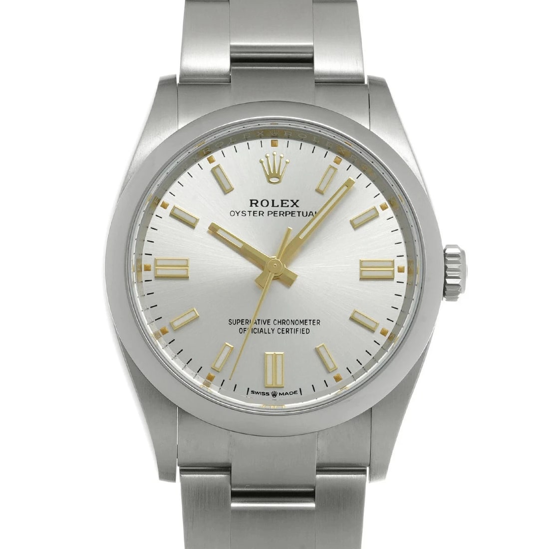 ROLEX OYSTER PERPETUAL SILVER WATCH: Rolex Oyster Perpetual Silver Watch Brand: ROLEX Type/Style: Wristwatch Material: Band Material Stainless Case Material Sapphire Crystal Color: Dial Color Size: Wrist Size 18cm Case Size 36 x 36 mm
