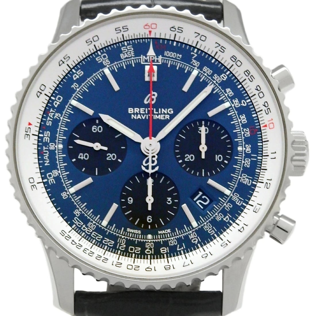BREITLING NAVITIMER WATCH: Breitling Navitimer Watch Brand: BREITLING Type/Style: Wristwatch Material: Band Material Ss/Leathe (Calf) Case Material N/A Color: Dial Color Size: Case Size 43mm Accessories: None Access