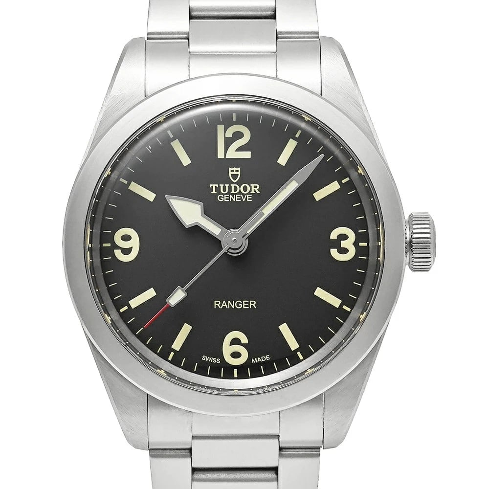 TUDOR RANGER BLACK WATCH: Tudor Ranger Black Watch Brand: TUDOR Type/Style: Wristwatch Material: Case Material N/A Band Material Stainless Steel Color: Dial Color Black Size: Case Size 39mm x 39mm Accessories: None