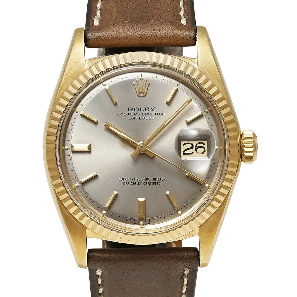 ROLEX DATEJUST GRAY WATCH: Rolex Datejust Gray Watch Brand: ROLEX Type/Style: Wristwatch Material: Band Material 18K Yellow Gold Case Material N/A Color: Dial Color Gray Size: Case Size 36mm x 36mm Accessories: None