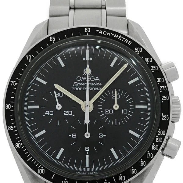 OMEGA SPEEDMASTER PROFESSIONAL MOONWATCH BLACK WATCH: Omega Speedmaster Professional Moonwatch Black Watch Brand: OMEGA Type/Style: Wristwatch Material: Case Material N/A Band Material N/A Color: Dial Color Black Size: Wrist Size 17.5cm Case Size 42mm