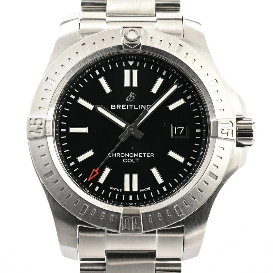 BREITLING AUTOMATIC BLACK WATCH: Breitling Automatic Black Watch Brand: BREITLING Type/Style: Wristwatch Material: Band Material Stainless Steel/ Case Material NA Color: Dial Color Black Size: Case Size 46mm (actual size) Accesso