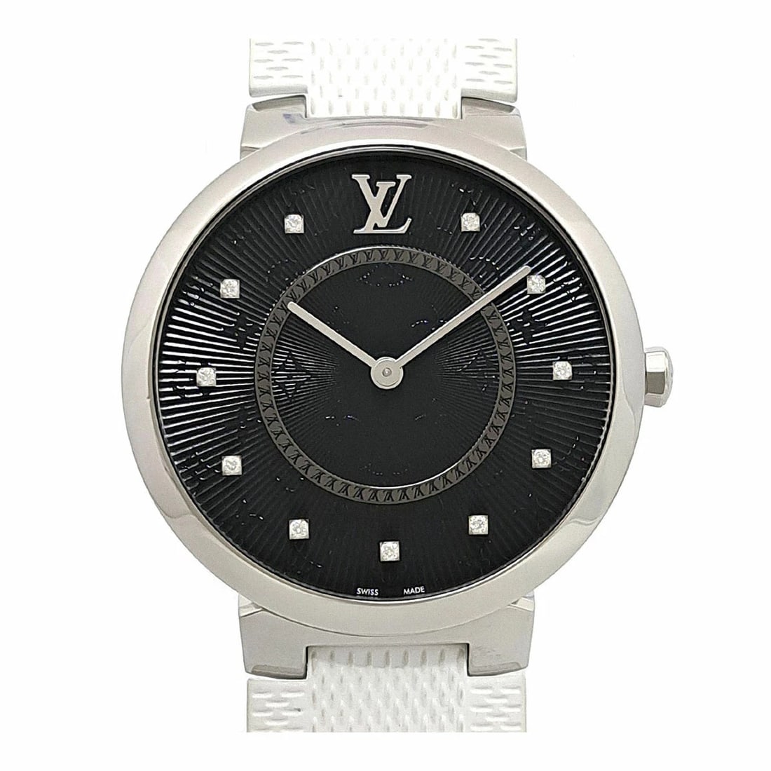 LOUIS VUITTON TAMBOUR BLACK WATCH: Louis Vuitton Tambour Black Watch Brand: LOUIS VUITTON Type/Style: Wristwatch Material: Case Material N/A Band Material Stainless Steel Color: Dial Color Black Size: Wrist Size 16cm?19.5cm Case Size 3