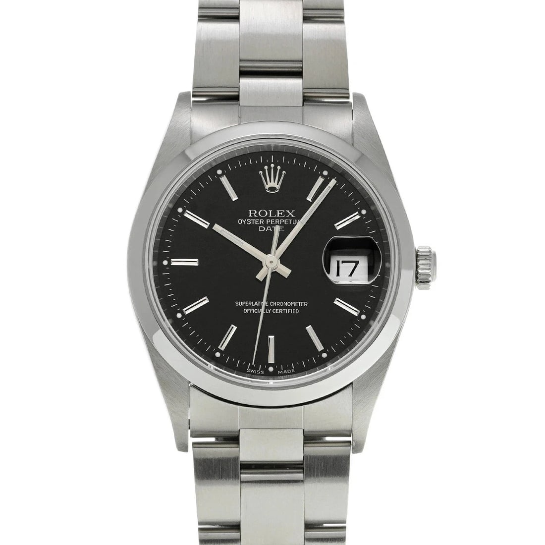 ROLEX OYSTER PERPETUAL DATE BLACK WATCH: Rolex Oyster Perpetual Date Black Watch Brand: ROLEX Type/Style: Wristwatch Material: Band Material Stainless Case Material Sapphire Crystal Color: Dial Color Black Size: Wrist Size 19cm Case Size