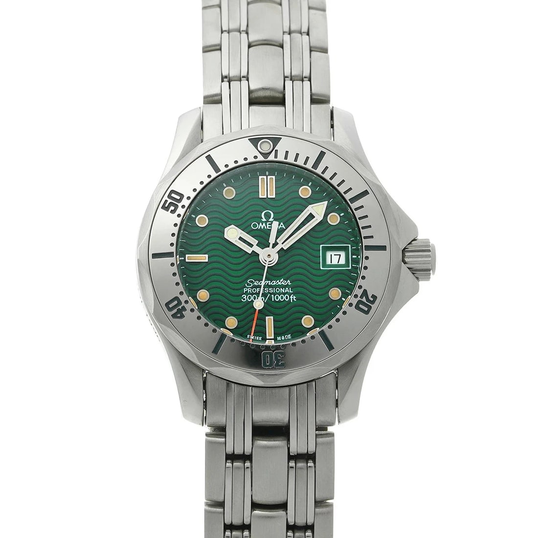 OMEGA SEAMASTER GREEN WATCH: Omega Seamaster Green Watch Brand: OMEGA Type/Style: Wristwatch Material: Band Material Stainless Case Material Sapphire Crystal Color: Dial Color Green Size: Wrist Size 15cm Case Size 28.5 x 28.5 mm