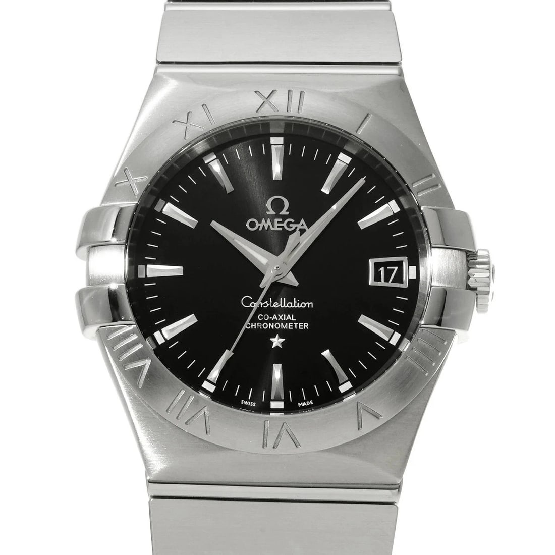 OMEGA WATCH BLACK WATCH: Omega Watch Black Watch Brand: OMEGA Type/Style: Wristwatch Material: Band Material Stainless Case Material Sapphire Crystal Color: Dial Color Black Size: Wrist Size 19.5cm Case Size 35 x 35 mm