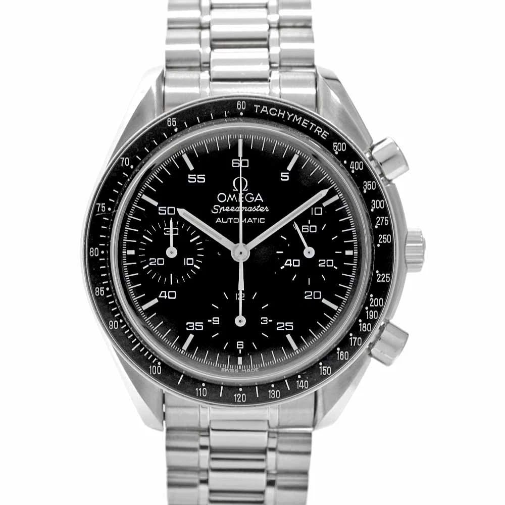 OMEGA SPEEDMASTER AUTOMATIC BLACK WATCH: Omega Speedmaster Automatic Black Watch Brand: OMEGA Type/Style: Wristwatch Material: Case Material N/A Band Material N/A Color: Dial Color Black Size: Wrist Size 18.0cm Case Size 39mm Accessories