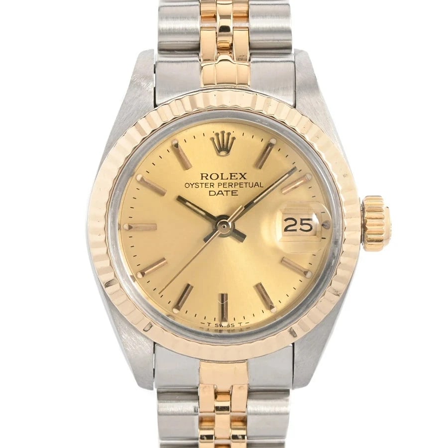 ROLEX OYSTER PERPETUAL DATE YELLOW WATCH: Rolex Oyster Perpetual Date Yellow Watch Brand: ROLEX Type/Style: Wristwatch Material: Band Material Stainless Steel/Yellow Gold/ Case Material N/A Color: Dial Color Yellow Size: Wrist Size 17.5cm
