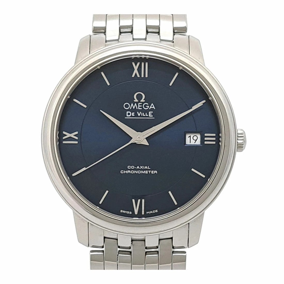 OMEGA BLUE WATCH: Omega Blue Watch Brand: OMEGA Type/Style: Wristwatch Material: Case Material N/A Band Material Stainless Steel Color: Dial Color Blue Size: Wrist Size 18.5cm Case Size 37mm Accessories: None <