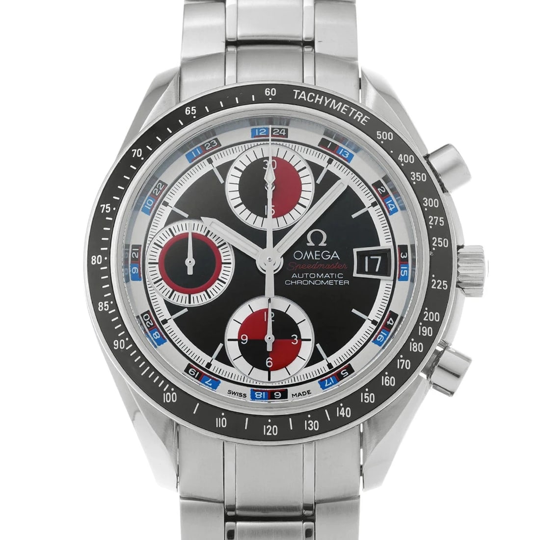 OMEGA SPEEDMASTER DATE BLACK WATCH: Omega Speedmaster Date Black Watch Brand: OMEGA Type/Style: Wristwatch Material: Band Material Stainless Case Material Sapphire Crystal Color: Dial Color Black Size: Wrist Size 19cm Case Size 40 x 40 