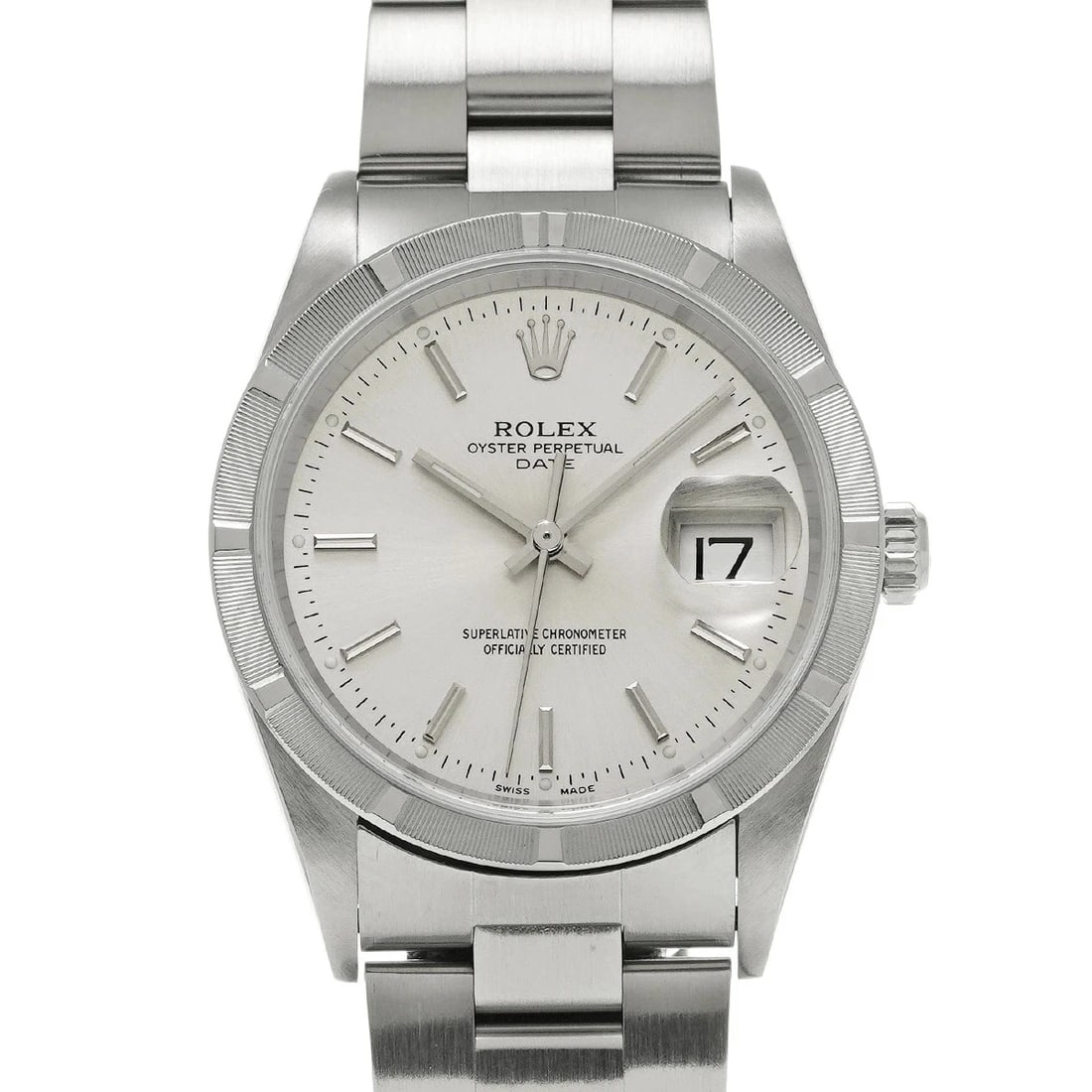 ROLEX OYSTER PERPETUAL DATE SILVER WATCH: Rolex Oyster Perpetual Date Silver Watch Brand: ROLEX Type/Style: Wristwatch Material: Band Material Stainless Case Material Sapphire Crystal Color: Dial Color Silver Size: Wrist Size 19cm Case Size