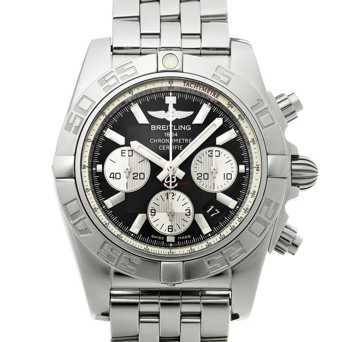 BREITLING CHRONOMAT BLACK WATCH: Breitling Chronomat Black Watch Brand: BREITLING Type/Style: Wristwatch Material: Band Material Stainless Case Material Sapphire Crystal Color: Dial Color Black Size: Wrist Size 20.5cm Case Size 44 x