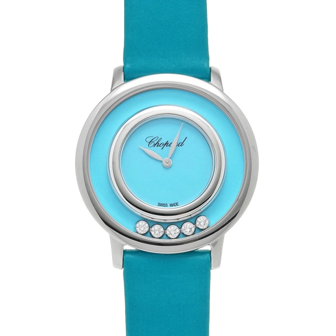 CHOPARD HAPPY DIAMOND BLUE WATCH: Chopard Happy Diamond Blue Watch Brand: CHOPARD Type/Style: Wristwatch Material: Band Material White Gold Case Material Sapphire Crystal Color: Dial Color Blue Size: Wrist Size 17.5cm Case Size 31x31m