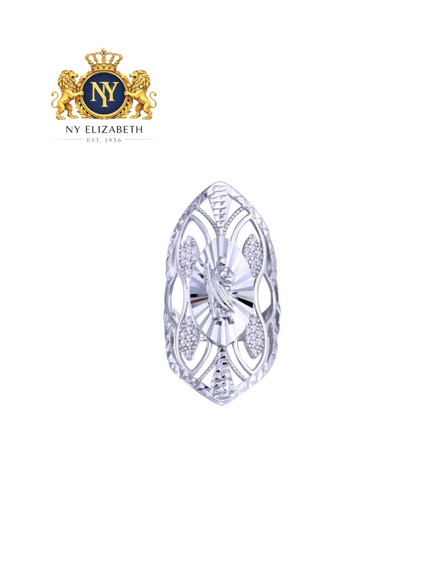 RHODIUM PLATED 925 STERLING SILVER SAINT JUDE FILIGREE RING: Rhodium Plated 925 Sterling Silver Saint Jude CZ Filigree Ring Metal: 926 Sterling Silver Plating: Nickel Free Rhodium Plated Ring Size:: 6 US Accessories: None Notice: When purchasing pre-owned goods