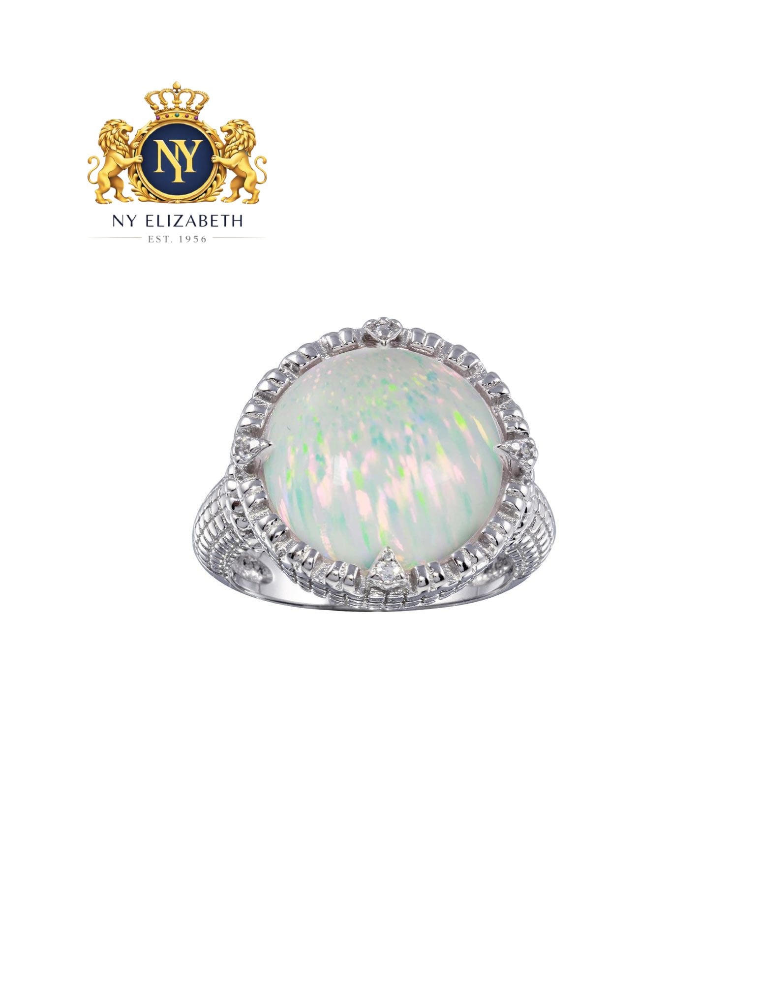RHODIUM PLATED 925 STERLING SILVER ROUND OPAL STONE RING WITH CZ: Rhodium Plated 925 Sterling Silver Round Opal Stone Ring with CZ Metal: 926 Sterling Silver Plating: Nickel Free Rhodium Plated Stone: Cubic Zirconia And Opal Stone Ring Size:: 6 US Accessories: None 