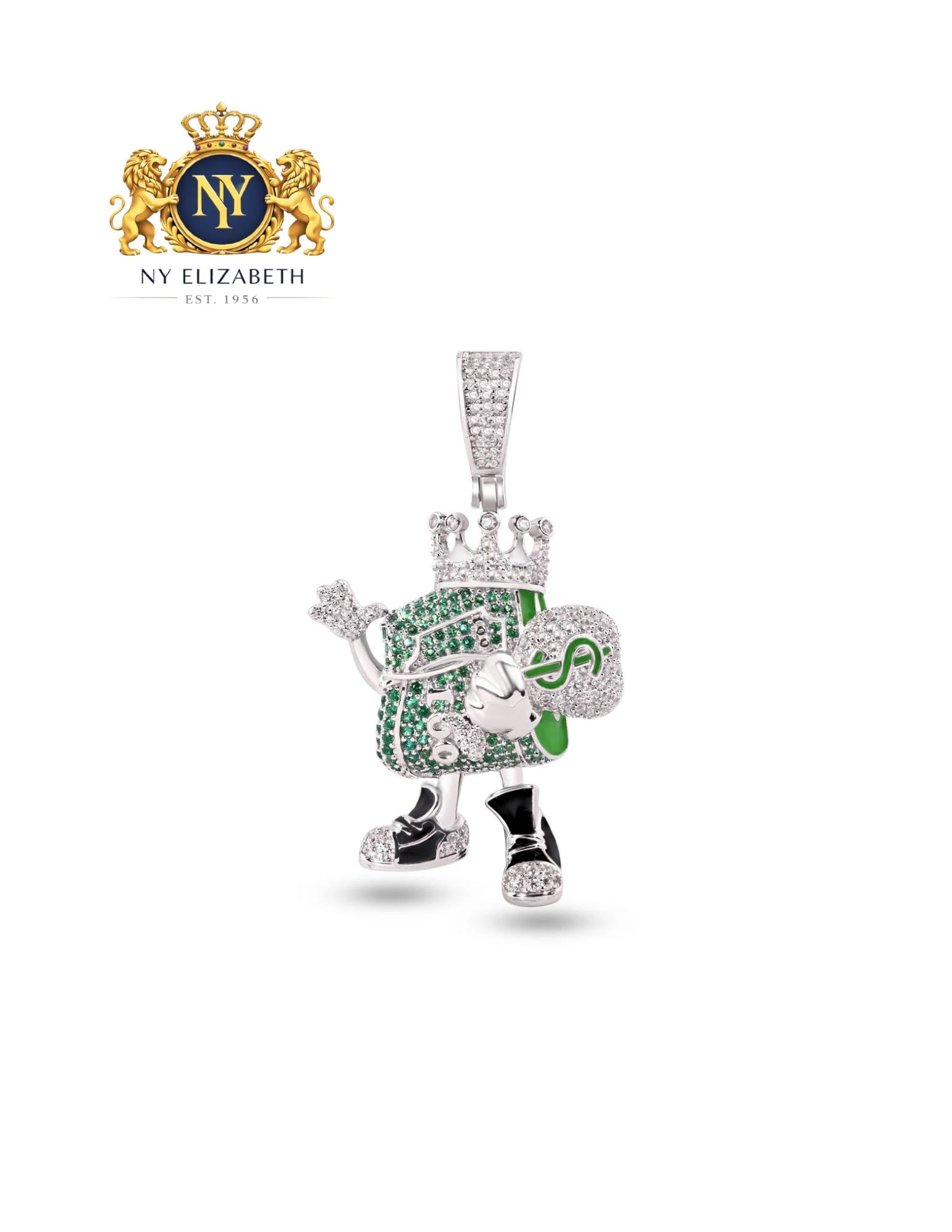 RHODIUM PLATED 925 STERLING SILVER CLEAR AND GREEN PENDANT: Rhodium Plated 925 Sterling Silver Clear and Green CZ Pendant Metal: 925 Sterling Silver Plating: Rhodium Plated Stone: Clear and Green CZ Stones Dimensions: 29.3mm x 35.4mm Length: None Accessori