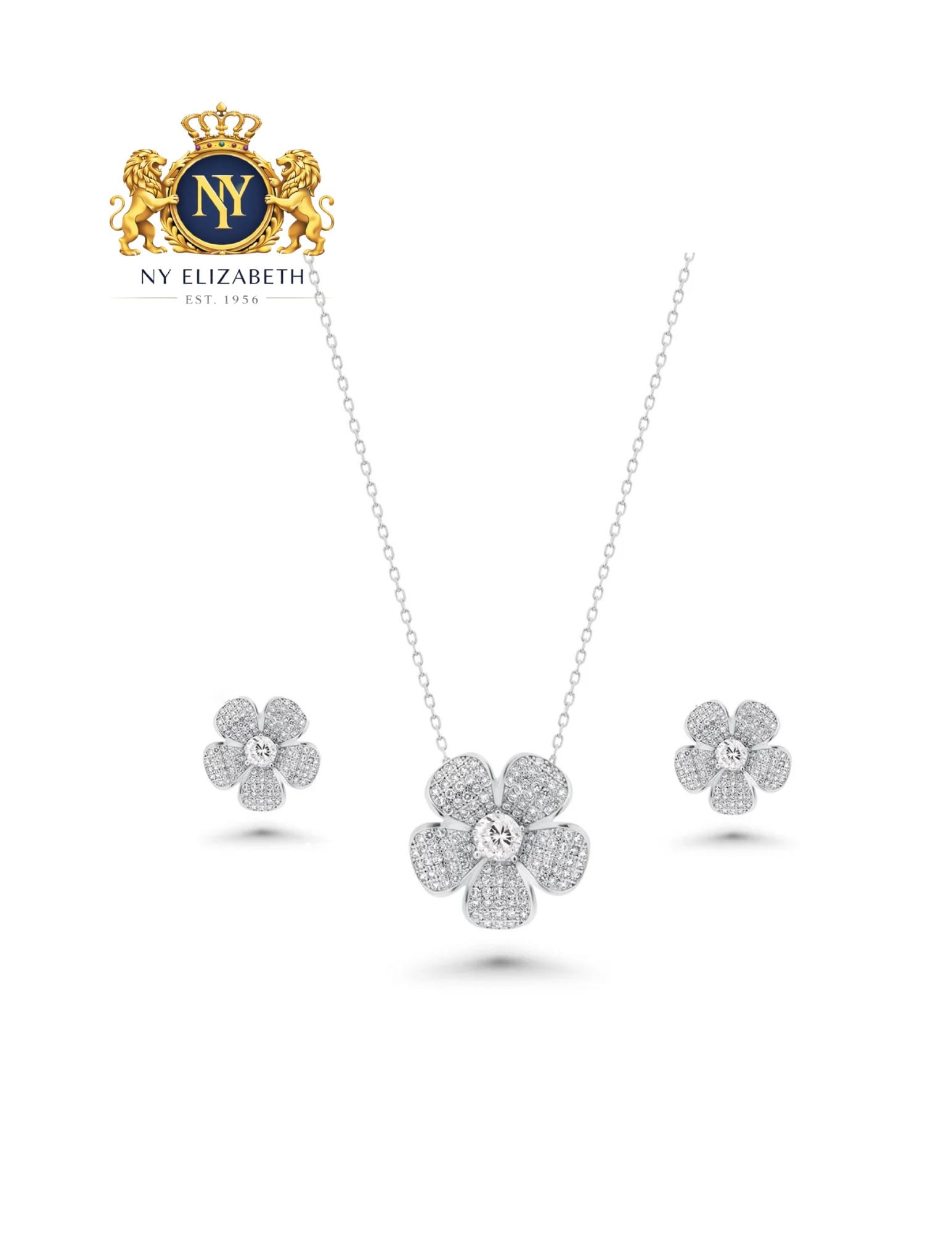 SILVER 925 RHODIUM PLATED CLEAR EARRING AND NECKLACE SET (1 of 3)