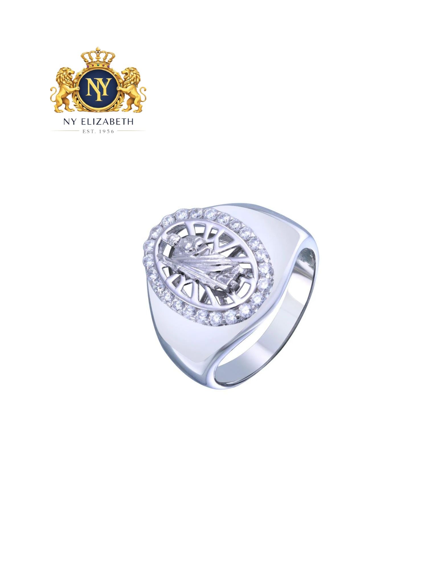 RHODIUM PLATED 925 STERLING SILVER SAINT JUDE RING: Rhodium Plated 925 Sterling Silver Saint Jude CZ Ring Metal: 925 Sterling Silver Plating: Nickel Free Rhodium Plated Ring Size:: 5 US Accessories: None Notice: When purchasing pre-owned goods, please 