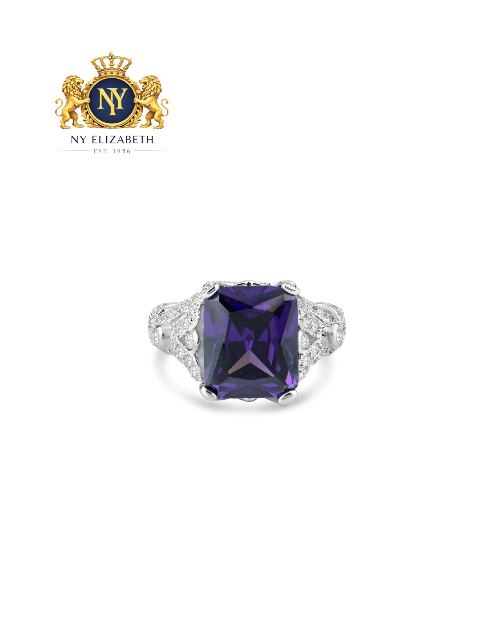 SILVER 925 RHODIUM PLATED PURPLE SQUARE RING: Silver 925 Rhodium Plated Purple Square Ring Metal: 925 Sterling Silver Plating: Nickel Free Rhodium Plated Stone: CZ stone Ring Size:: 5 US Accessories: None Notice: When purchasing pre-owned good